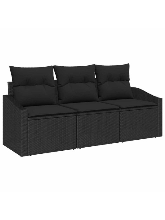 Dārza dīvānu komplekts ar spilvenu ar uzglabāšanu 3 pcs melna