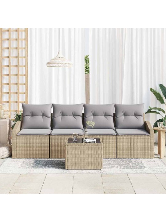 Dārza dīvānu komplekts 5 pcs bēšs un pelēks 55 x 55 x 37 cm