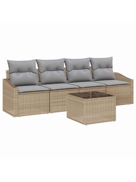 Dārza dīvānu komplekts 5 pcs bēšs un pelēks 55 x 55 x 37 cm
