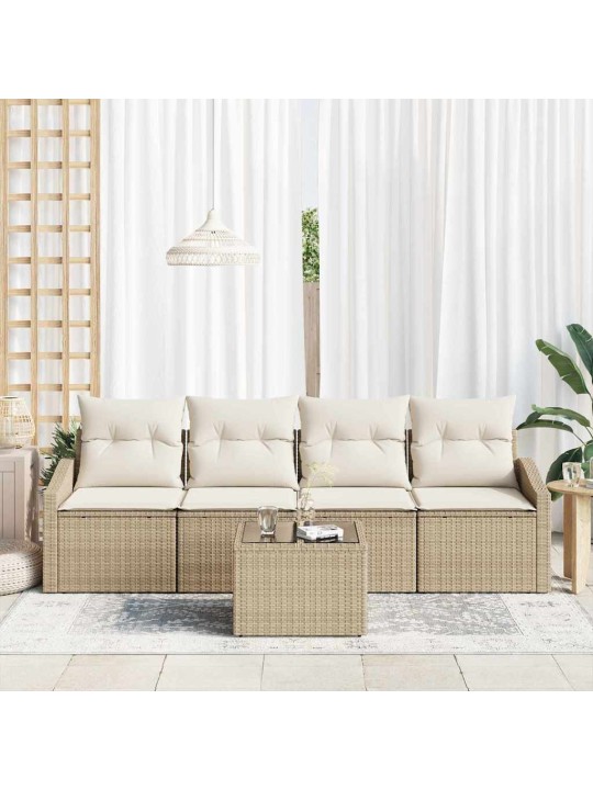 Dārza dīvānu komplekts 5 pcs bēšs un krēms 55 x 55 x 37 cm