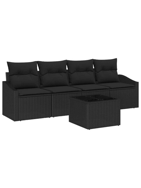 Dārza dīvānu komplekts ar spilvenu 5 pcs melna 55 x 55 x 37 cm
