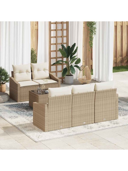Dārza dīvānu komplekts 6 pcs bēšs un krēms 55 x 55 x 37 cm