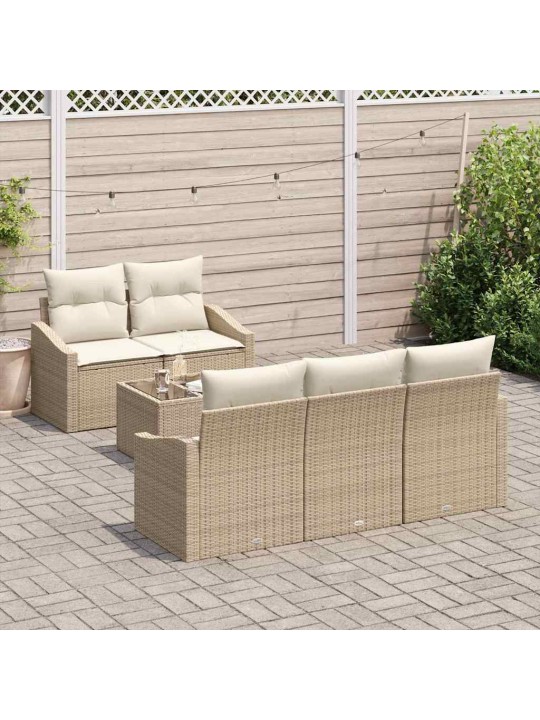 Dārza dīvānu komplekts 6 pcs bēšs un krēms 55 x 55 x 37 cm