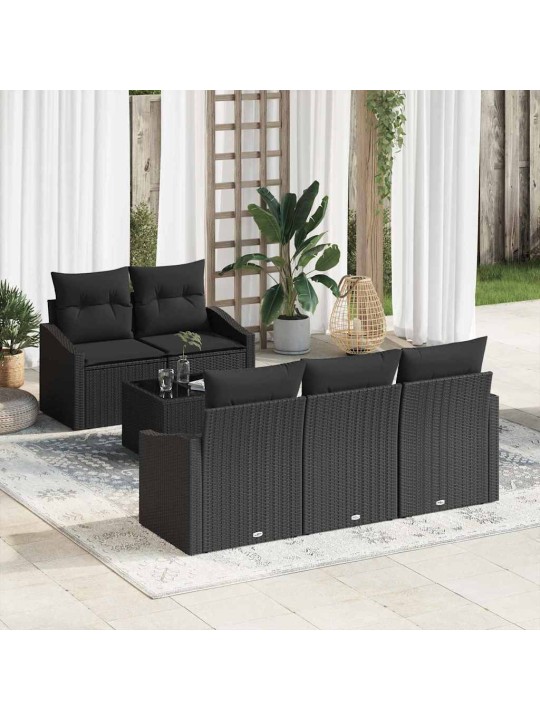 Dārza dīvānu komplekts ar spilvenu 6 pcs melna 55 x 55 x 37 cm
