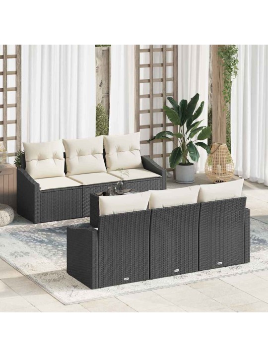 Dārza dīvānu komplekts 7 pcs melns un krēmkrāsa 55 x 55 x 37 cm