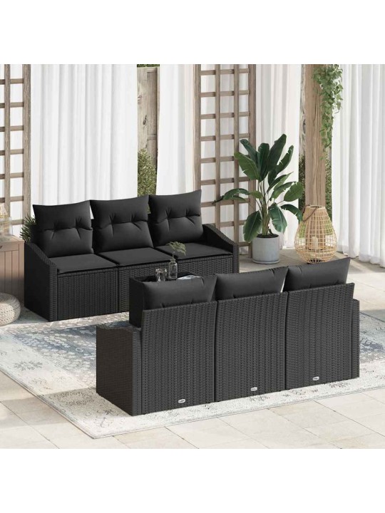 Dārza dīvānu komplekts ar spilvenu 7 pcs melna 55 x 55 x 37 cm