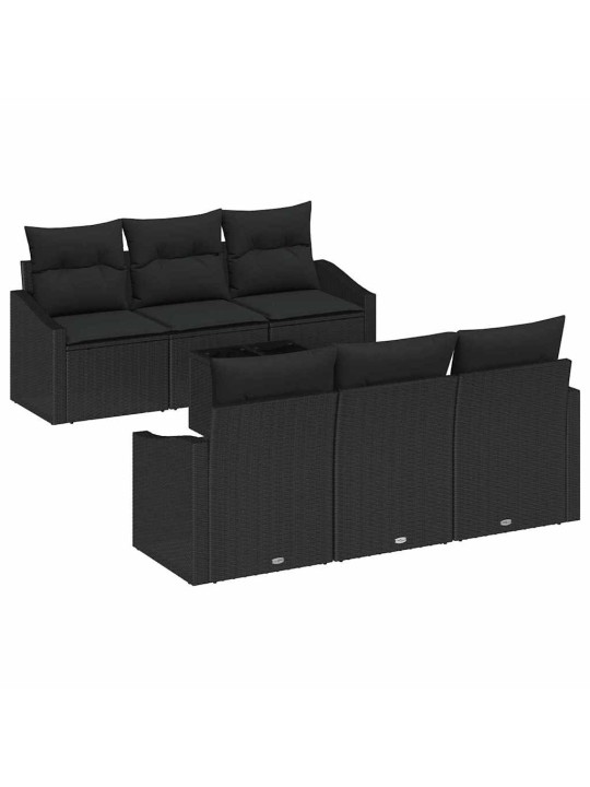 Dārza dīvānu komplekts ar spilvenu 7 pcs melna 55 x 55 x 37 cm