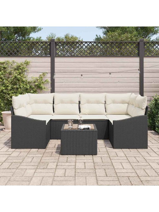 Dārza dīvānu komplekts 7 pcs melns un krēmkrāsa 55 x 55 x 37 cm