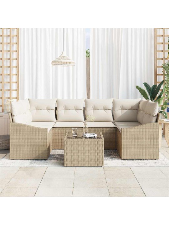 Dārza dīvānu komplekts 7 pcs bēšs un krēms 55 x 55 x 37 cm