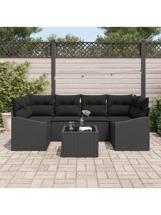 Dārza dīvānu komplekts ar spilvenu 7 pcs melna 55 x 55 x 37 cm