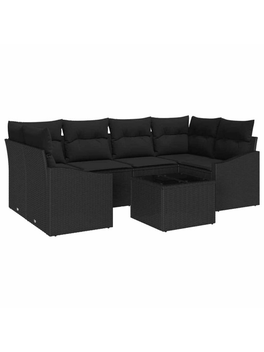 Dārza dīvānu komplekts ar spilvenu 7 pcs melna 55 x 55 x 37 cm