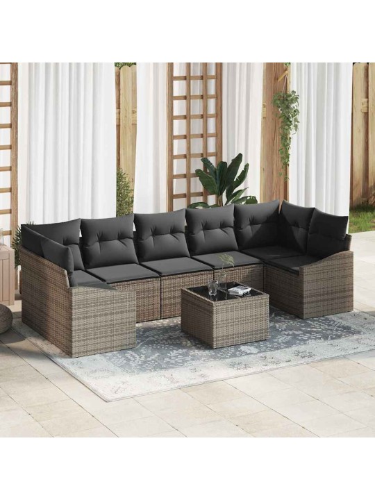 Dārza dīvānu komplekts ar spilvenu 8 pcs pelēka 55 x 55 x 37 cm