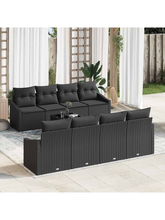 Dārza dīvānu komplekts ar spilvenu 7 pcs melna 55 x 55 x 37 cm