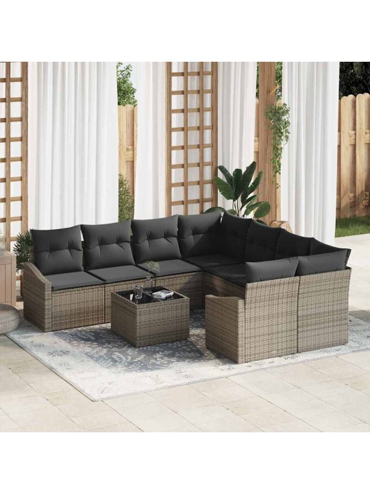Dārza dīvānu komplekts ar spilvenu 9 pcs pelēka 55 x 55 x 37 cm