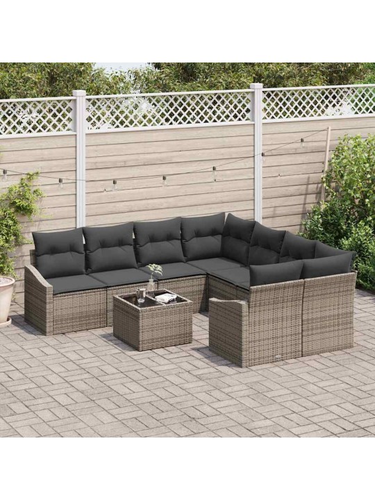 Dārza dīvānu komplekts ar spilvenu 9 pcs pelēka 55 x 55 x 37 cm