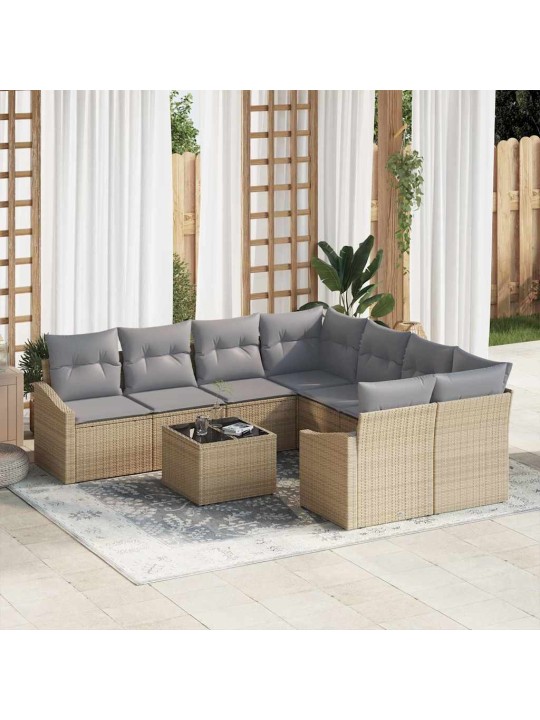 Dārza dīvānu komplekts 9 pcs bēšs un pelēks 55 x 55 x 37 cm