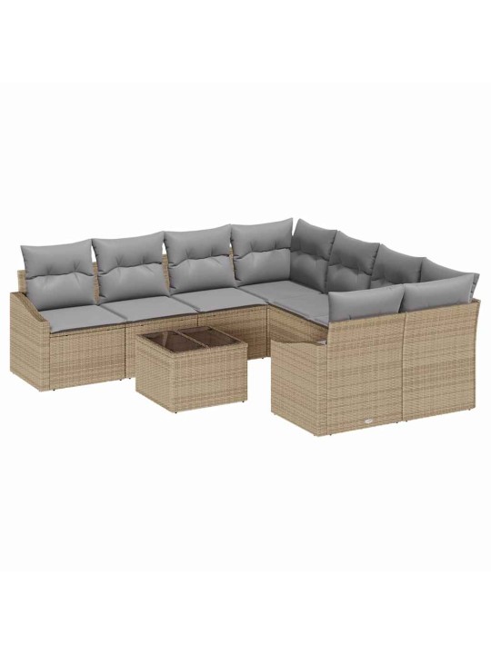 Dārza dīvānu komplekts 9 pcs bēšs un pelēks 55 x 55 x 37 cm