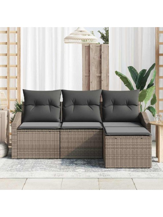Dārza dīvānu komplekts ar spilvenu ar uzglabāšanu 4 pcs pelēka