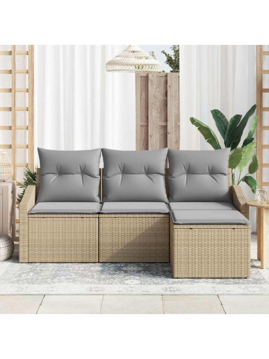 Dārza dīvānu komplekts ar spilvenu 4 pcs bēša un gaiši pelēka