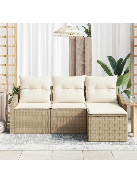 Dārza dīvānu komplekts ar spilvenu 4 pcs bēšs un krēms