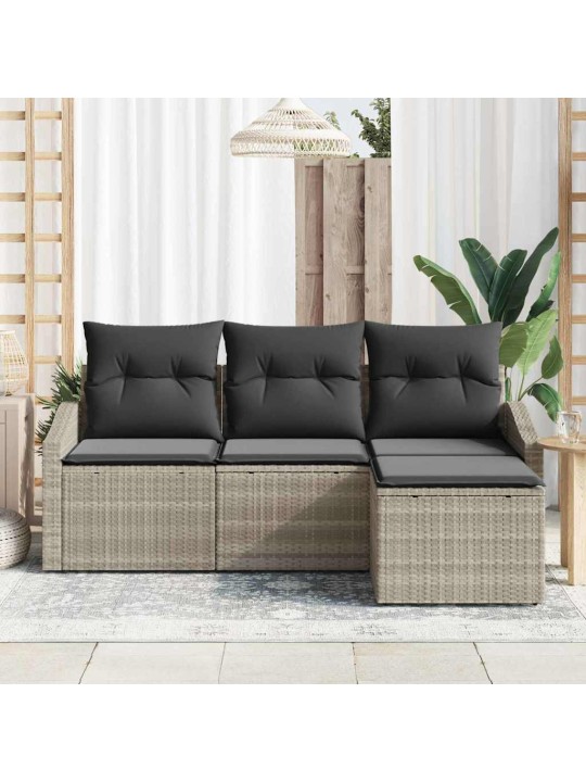 Dārza dīvānu komplekts ar spilvenu 4 pcs gaiši pelēks