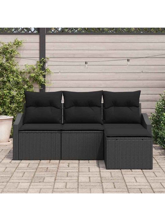 Dārza dīvānu komplekts ar spilvenu ar uzglabāšanu 4 pcs melna