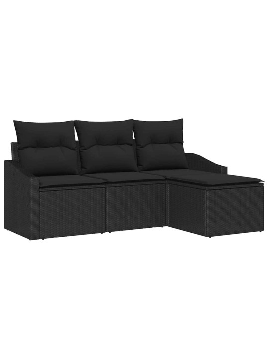 Dārza dīvānu komplekts ar spilvenu ar uzglabāšanu 4 pcs melna
