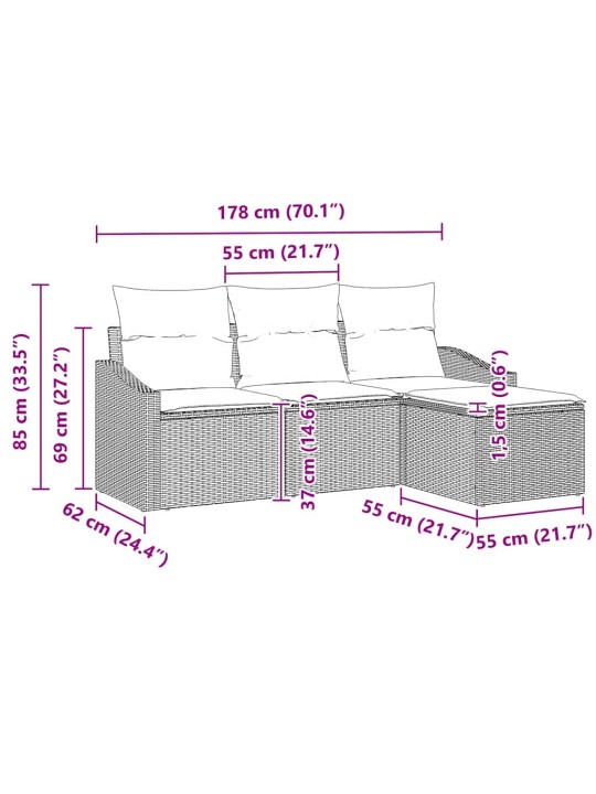 Dārza dīvānu komplekts ar spilvenu ar uzglabāšanu 4 pcs melna