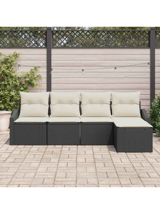 Dārza ēdamgalds ar spilvenu 5 pcs melns un krēmkrāsa