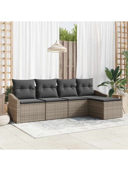 Dārza ēdamgalds 5 pcs pelēka poli rattan, pārklāts tērauds