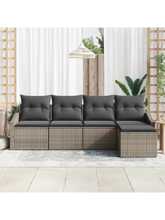 Dārza ēdamgalds 5 pcs pelēka poli rattan, pārklāts tērauds
