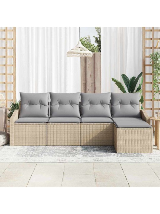 Dārza ēdamgalds ar spilvenu 5 pcs bēša un gaiši pelēka