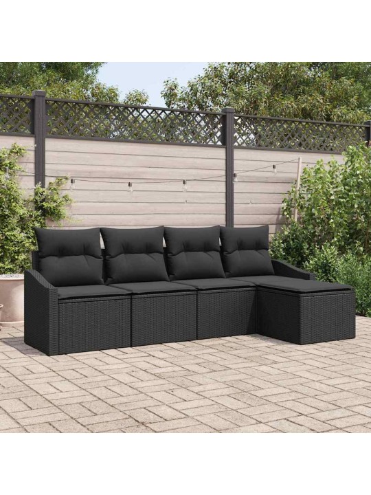 Dārza ēdamgalds 5 pcs melna poli rattan, pārklāts tērauds