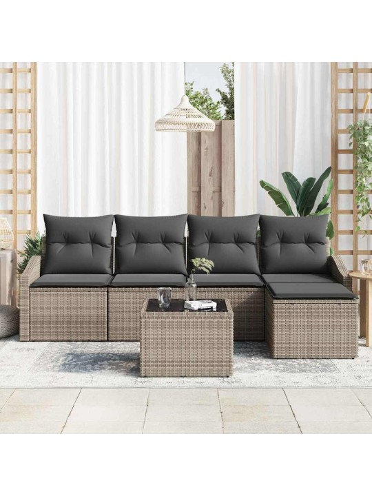 Dārza ēdamgalds ar spilvenu ar uzglabāšanu 6 pcs gaiši pelēks