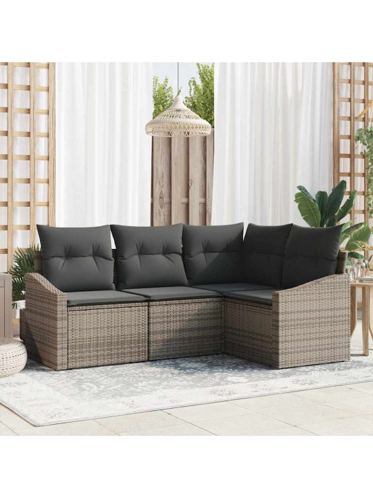 Dārza ēdamgalds 4 pcs pelēka poli rattan, pārklāts tērauds