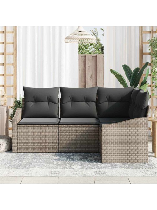 Dārza ēdamgalds 4 pcs pelēka poli rattan, pārklāts tērauds