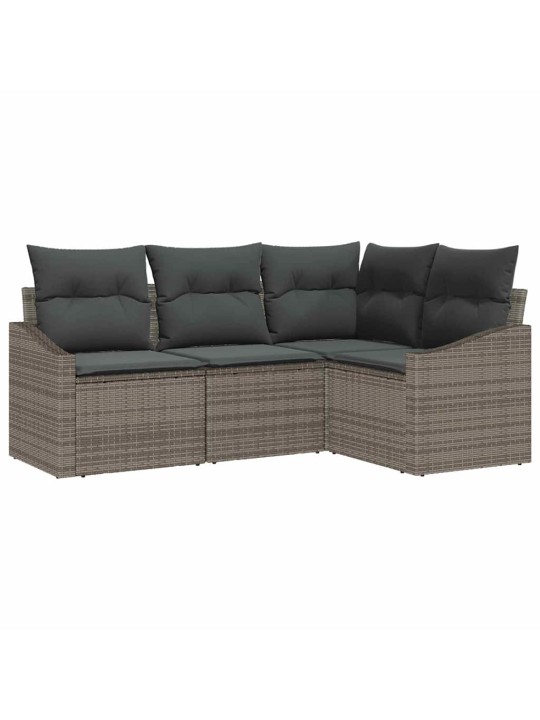 Dārza ēdamgalds 4 pcs pelēka poli rattan, pārklāts tērauds
