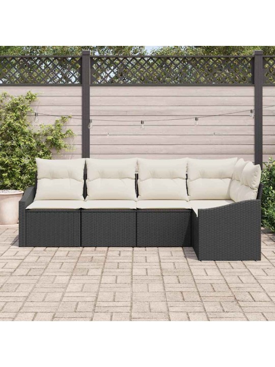 Dārza ēdamgalds ar spilvenu 5 pcs melns un krēmkrāsa