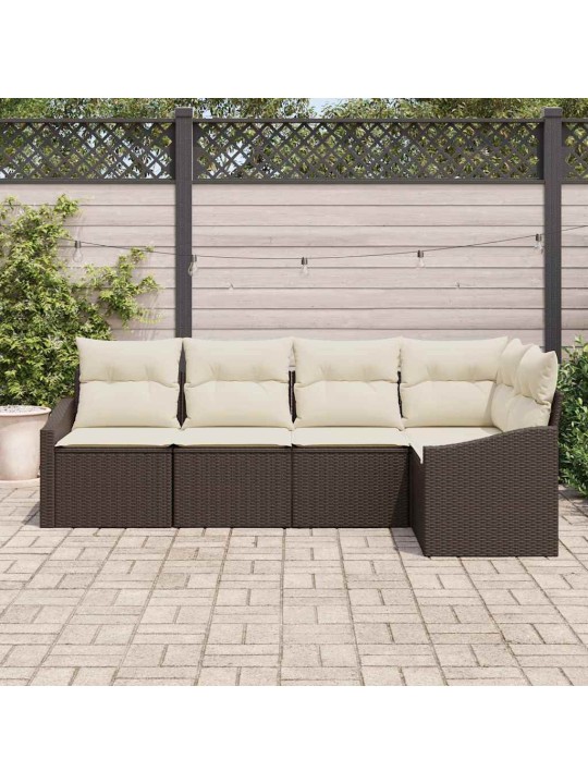 Dārza ēdamgalds ar spilvenu ar uzglabāšanu 5 pcs brūns un krēma