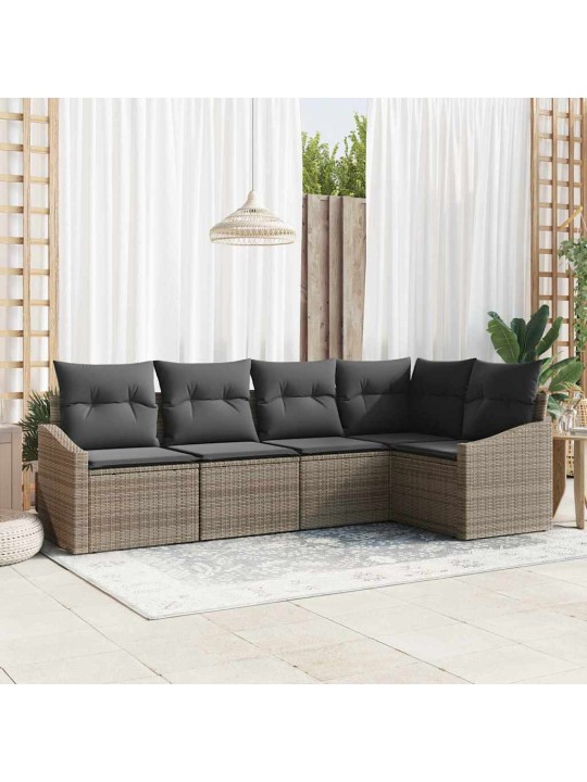 Dārza ēdamgalds 5 pcs pelēka poli rattan, pārklāts tērauds