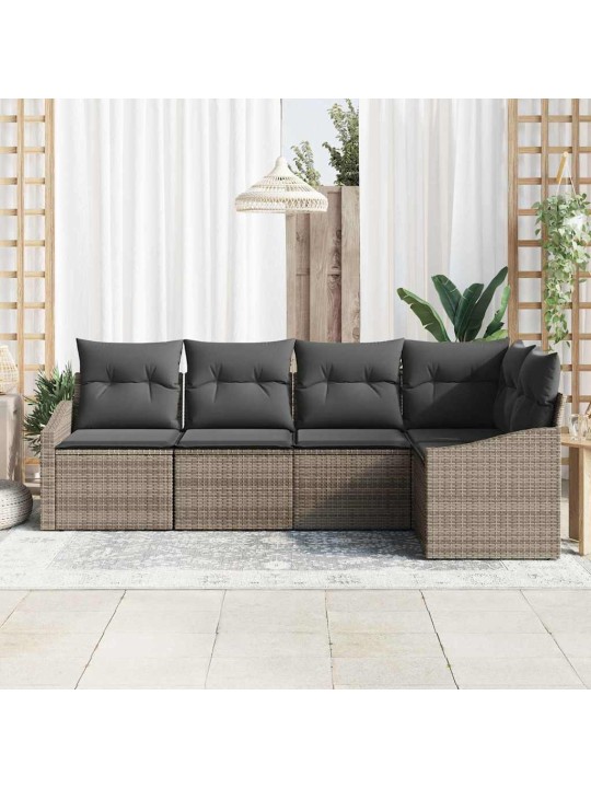 Dārza ēdamgalds 5 pcs pelēka poli rattan, pārklāts tērauds