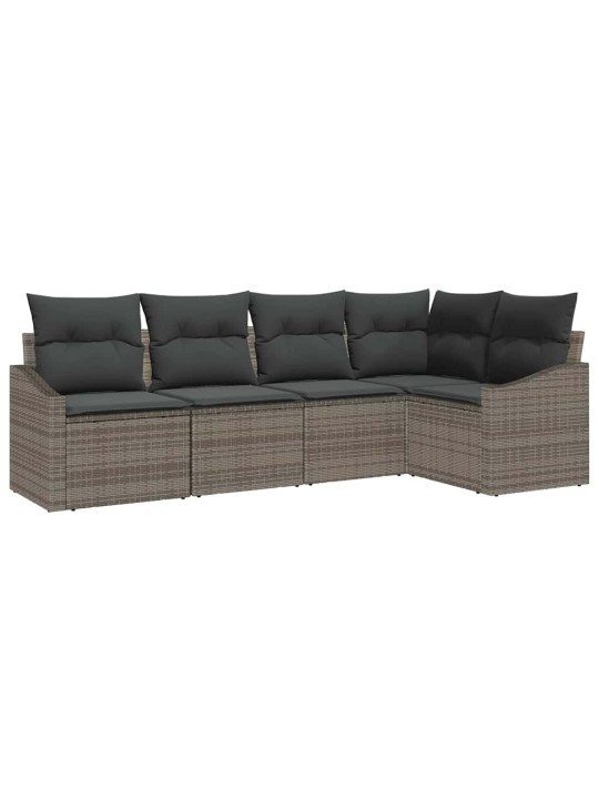 Dārza ēdamgalds 5 pcs pelēka poli rattan, pārklāts tērauds