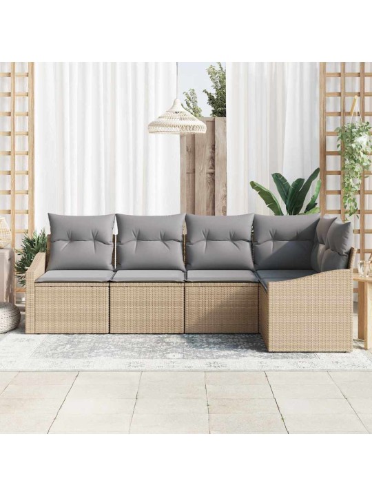 Dārza ēdamgalds ar spilvenu 5 pcs bēša un gaiši pelēka