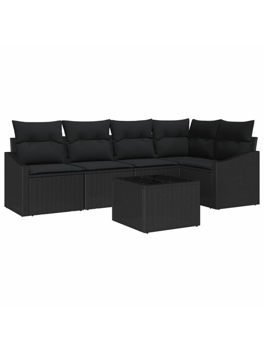 Dārza ēdamgalds 6 pcs melna poli rattan, pārklāts tērauds
