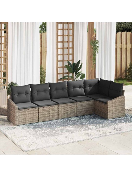 Dārza ēdamgalds 6 pcs pelēka poli rattan, pārklāts tērauds