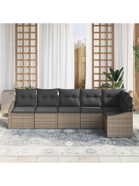 Dārza ēdamgalds 6 pcs pelēka poli rattan, pārklāts tērauds