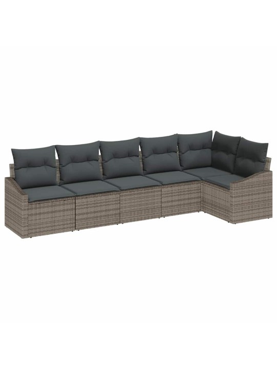 Dārza ēdamgalds 6 pcs pelēka poli rattan, pārklāts tērauds