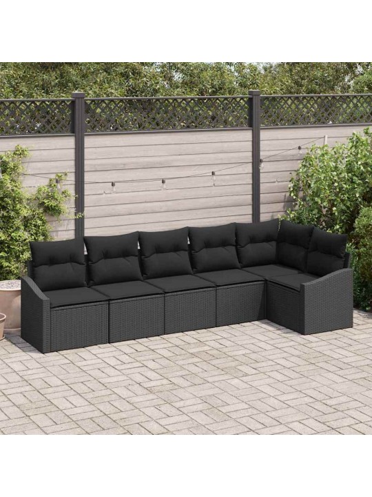 Dārza ēdamgalds 6 pcs melna poli rattan, pārklāts tērauds