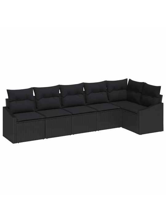 Dārza ēdamgalds 6 pcs melna poli rattan, pārklāts tērauds