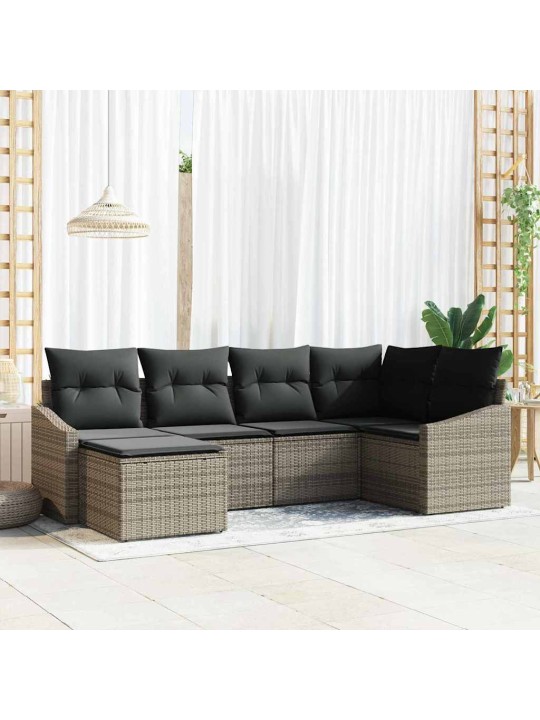 Dārza ēdamgalds 6 pcs pelēka poli rattan, pārklāts tērauds
